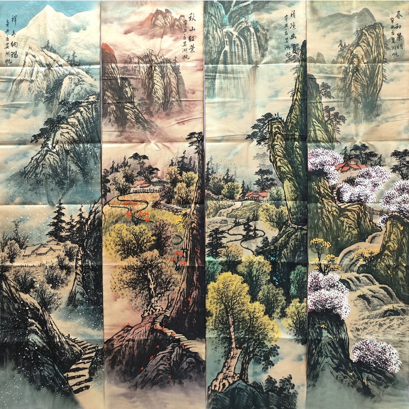 春夏秋冬四条屏   吴湖帆（款）