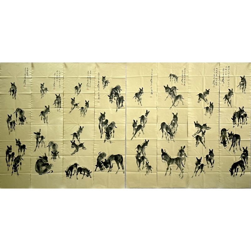 群驴斗艳八条屏51952    黄胄（款）