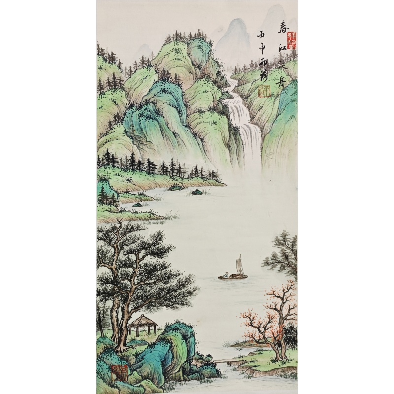 春江泛舟 雨荷(款）51156
