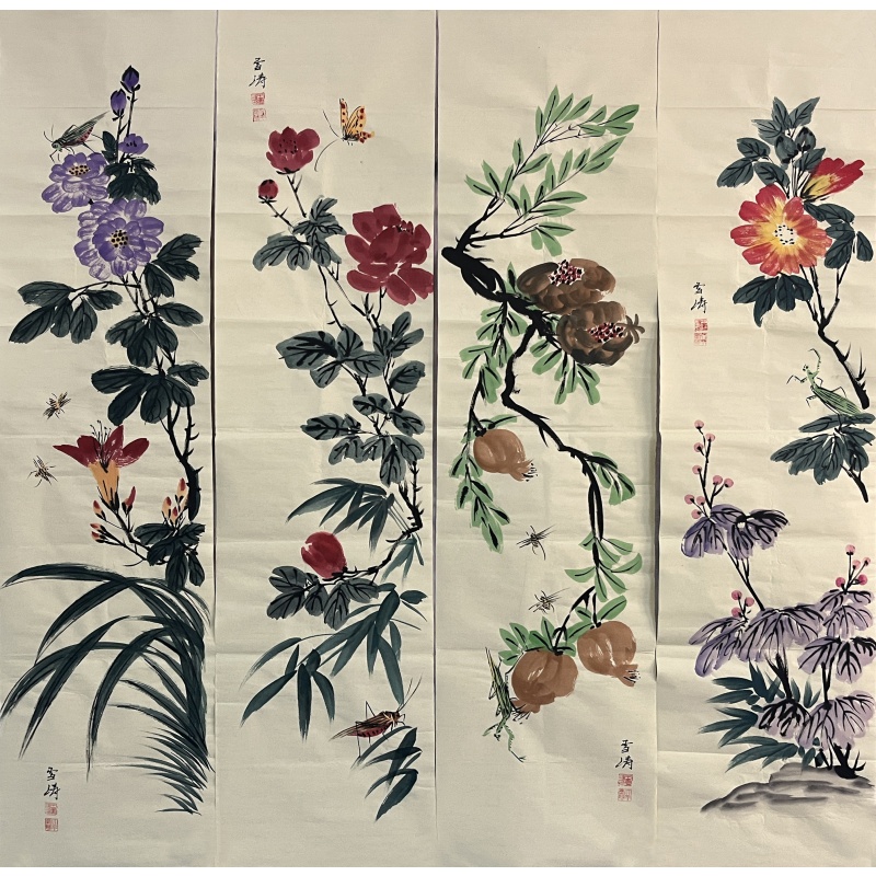 花虫四条屏 王雪涛（款）7636