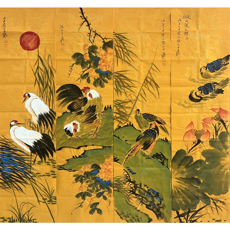 花鸟四条屏 张大千（款）8270