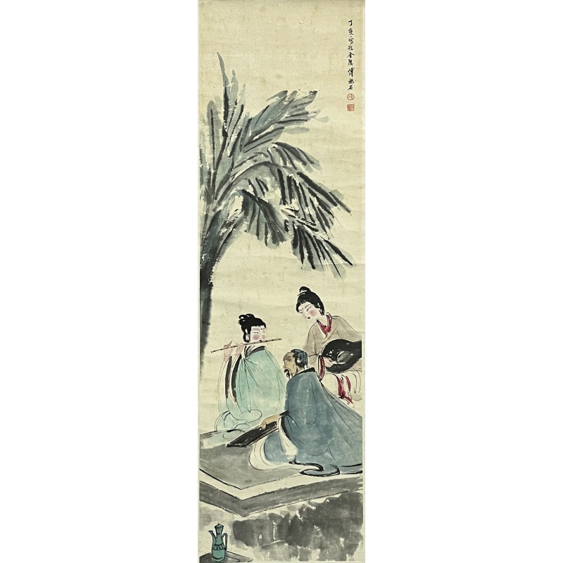 抚琴仕女图 傅抱石（款）7072