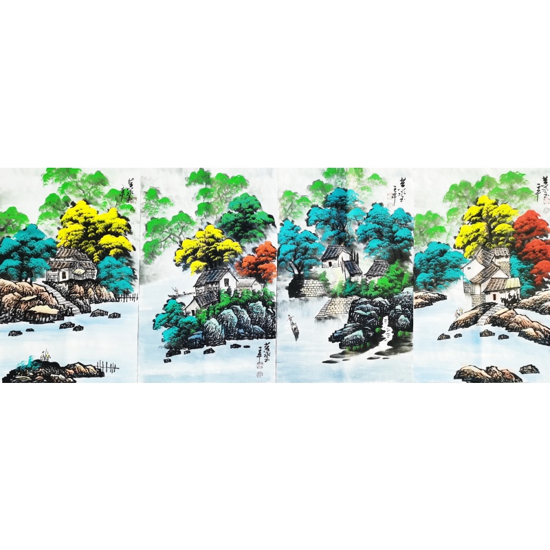 江南乡村四条屏 黄永玉（款）5151