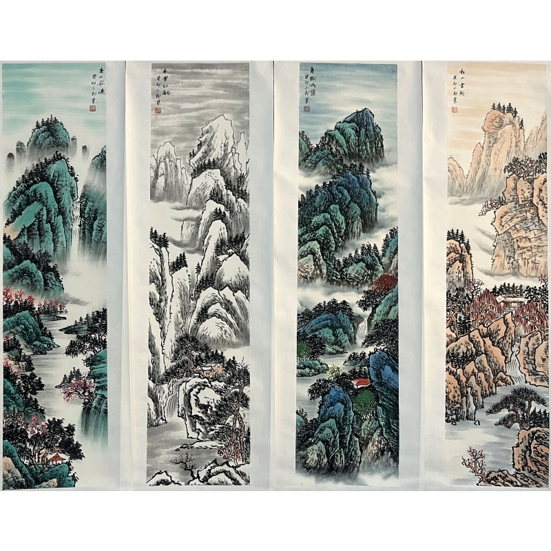 四季山水墨韵四条屏 刘二郎（款）7793