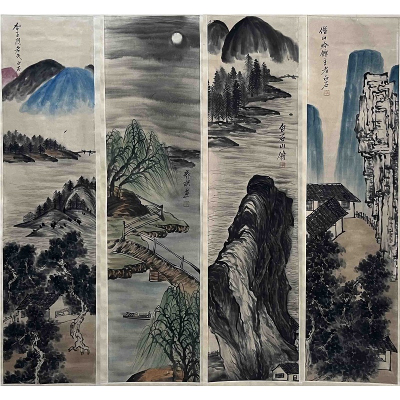 山水四条屏 齐白石（款）7435
