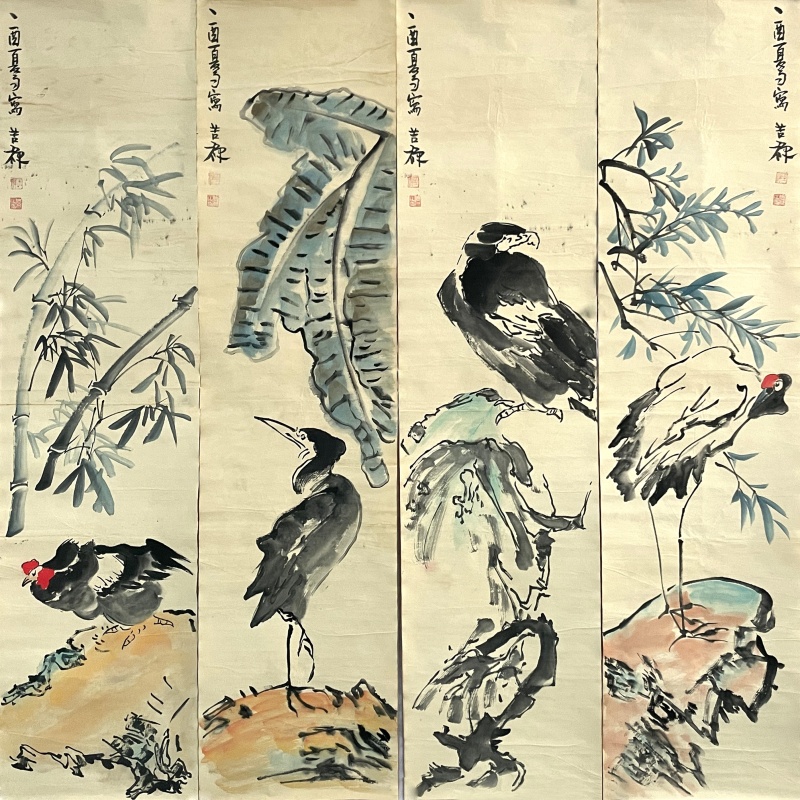 花鸟四条屏   李苦禅（款）   6115