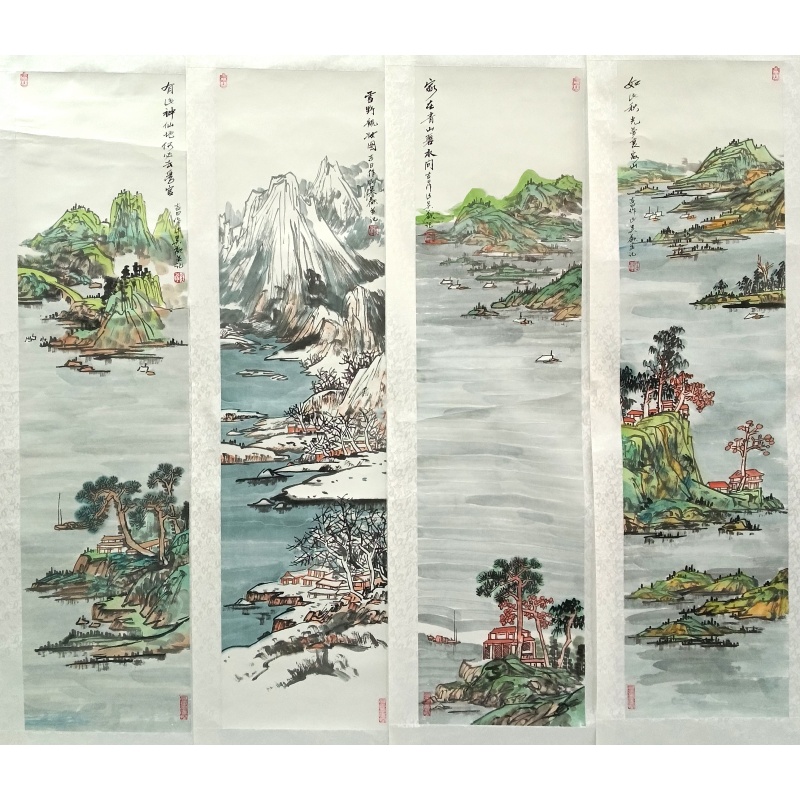 春夏秋冬四条屏   吴欢（款）   8018
