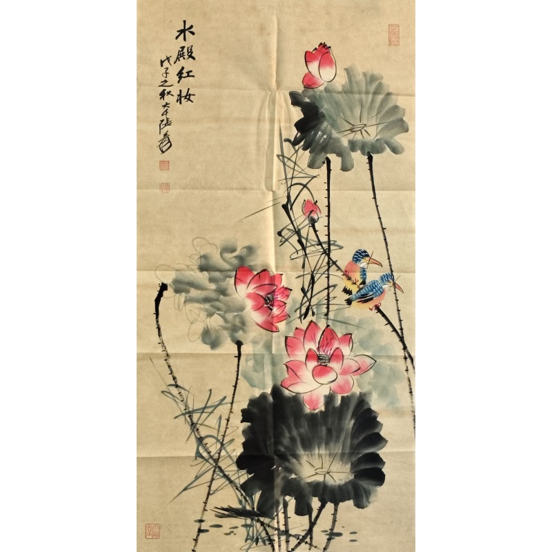 荷花鸟 张大千（款）8509