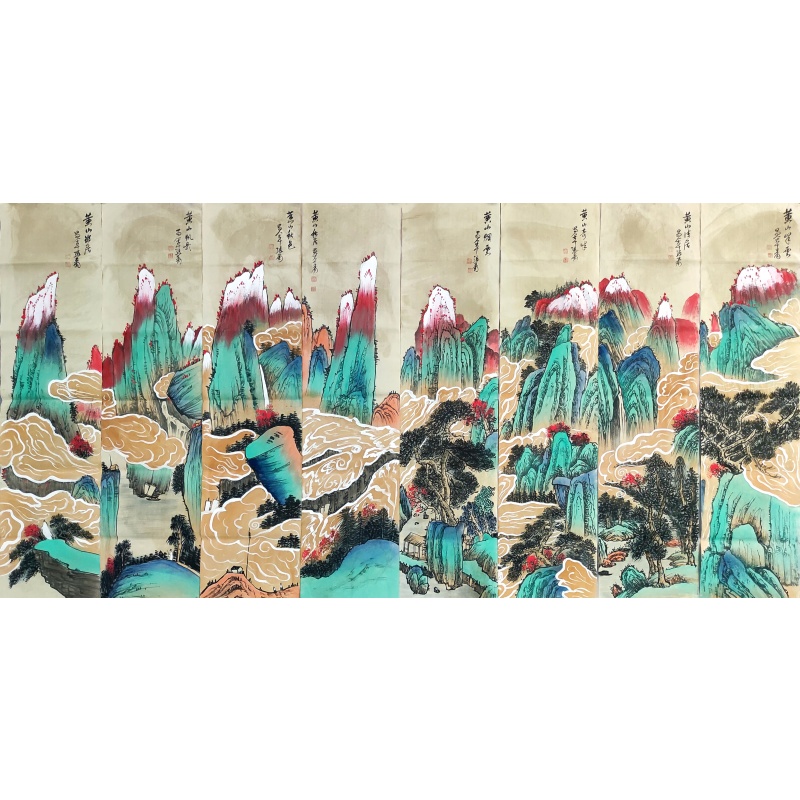 山水八条屏  张大千（款） 5298