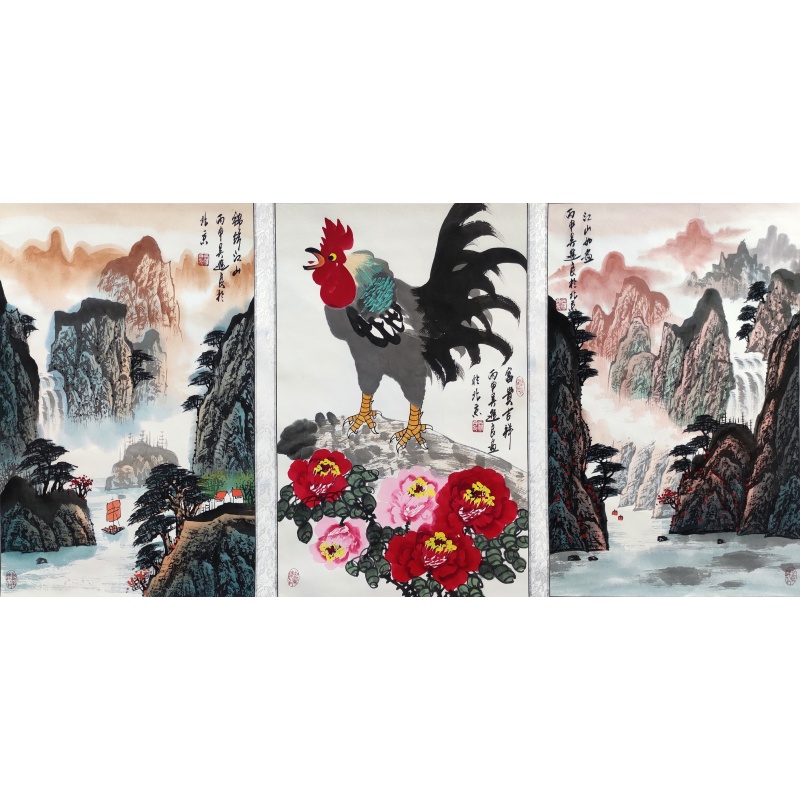 一鸣惊人三条屏6860吴进良（款）