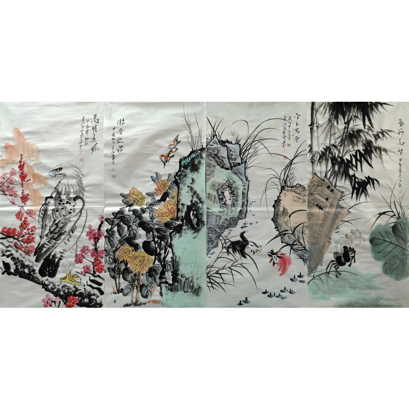 花鸟四条屏 庄彦江（款） 50372