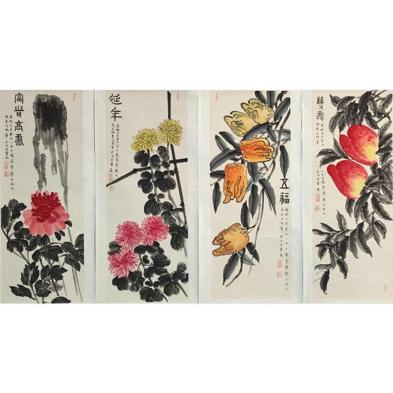 四条屏花寿桃   齐海东（款）   6316