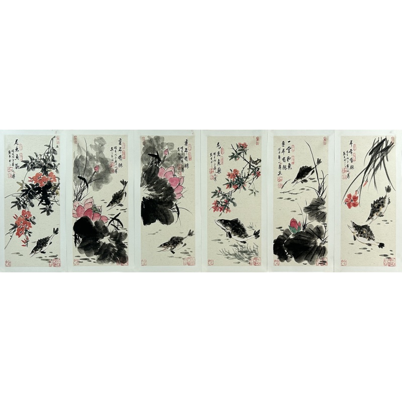 鱼六条屏 朱以让（款）8781