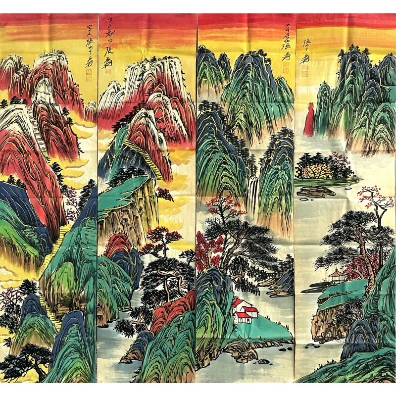山水四条屏8723张大千（款）
