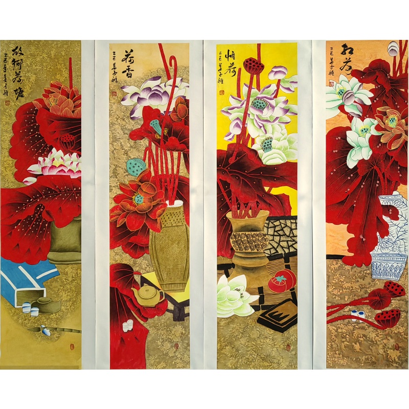 荷花四条屏 姜子雅（款） 50474