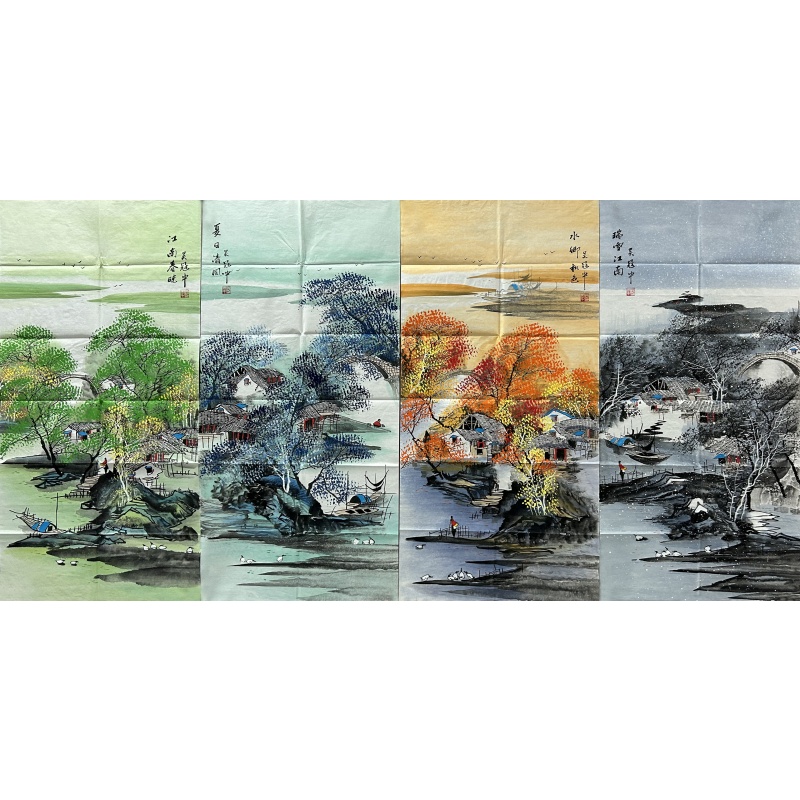 江南春晓 夏日清风 水乡秋色 瑞雪江南 吴冠中（款）8317