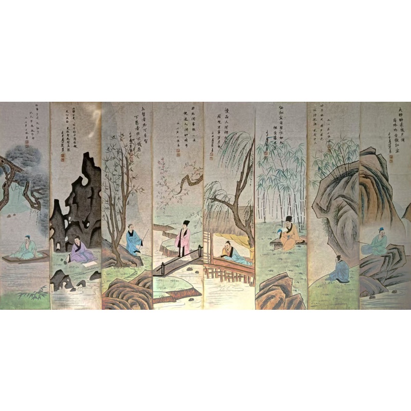 人物八条屏 张大千（款） 7825