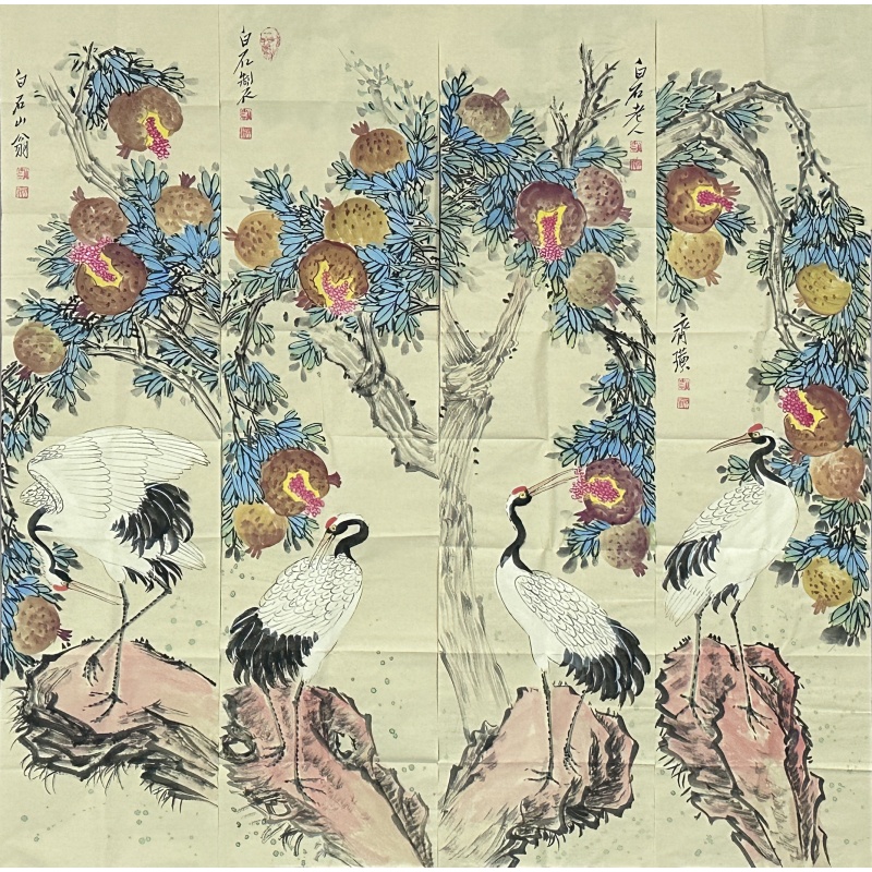 鹤四条屏 齐白石（款）6479