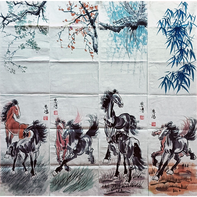 双骏四条屏 徐悲鸿（款） 8662