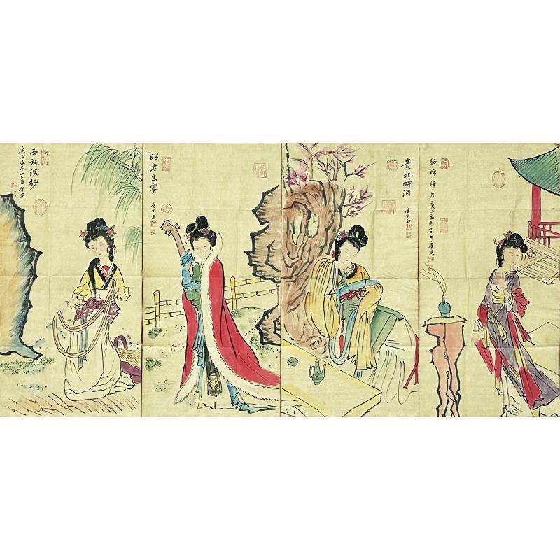 四大美女四条屏 唐寅（款）6480