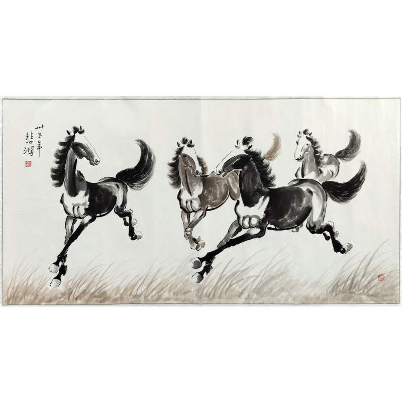 四匹马 徐悲鸿（款）8183