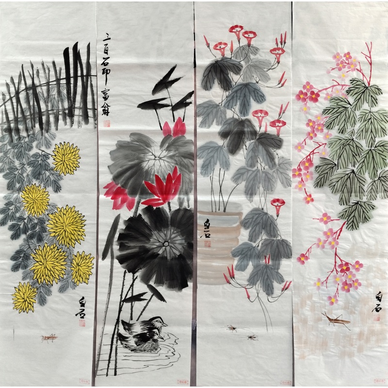 花鸟四条屏 齐白石（款）7095