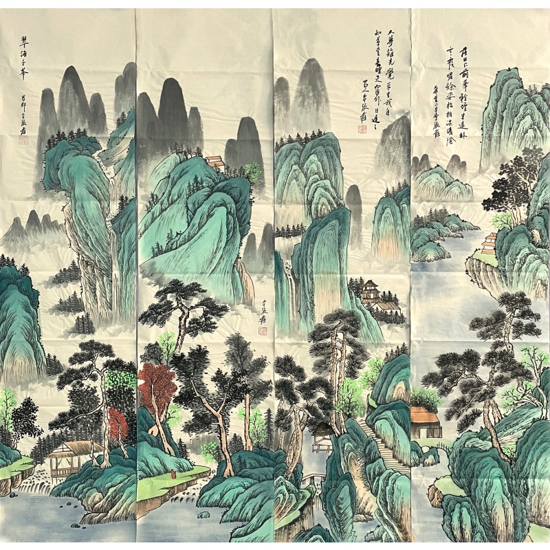 山水四条屏 张大千（款） 4759