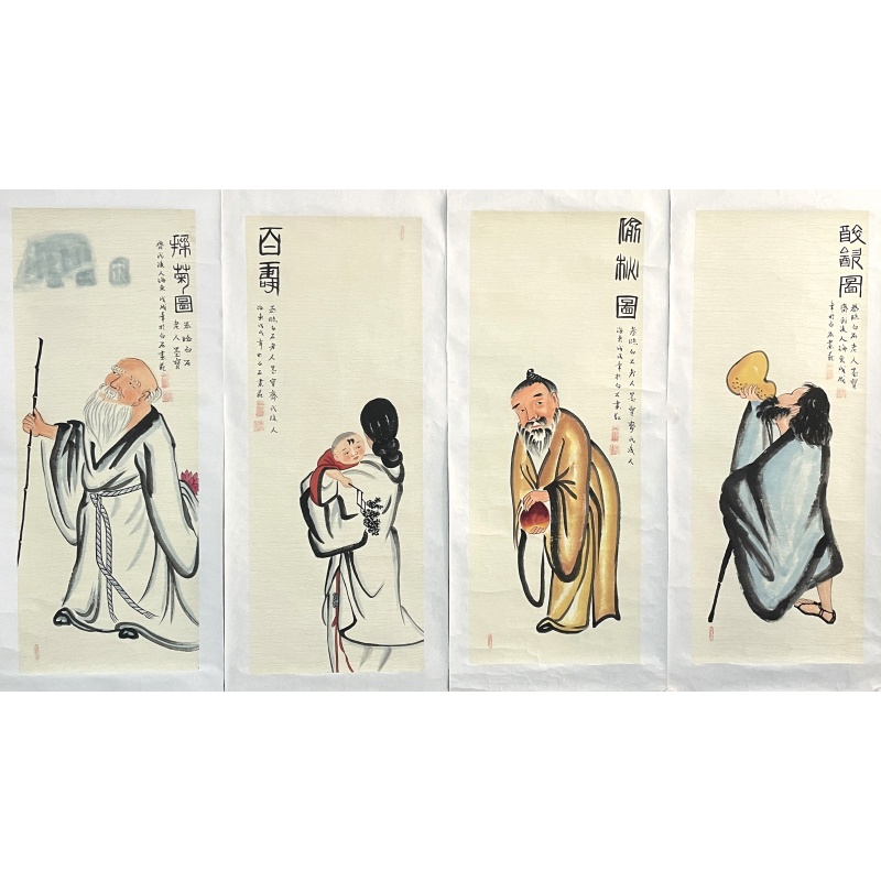 人物四条屏 齐海东（款）5649