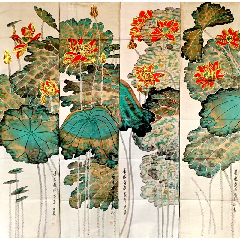 花鸟四条屏 张大千（款）50581