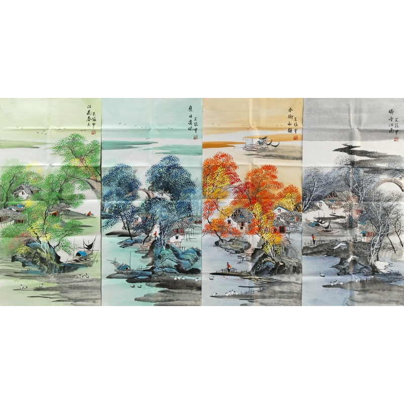 春夏秋冬四条屏 吴冠中（款）8713