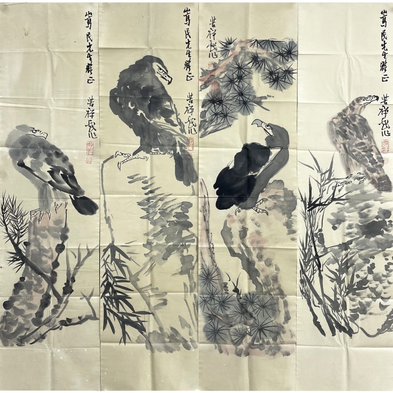 松鹰四条屏  李苦禅（款）  51865