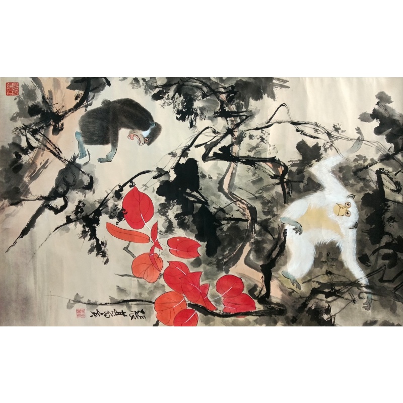 红叶双猿图 张其翼（款）50368