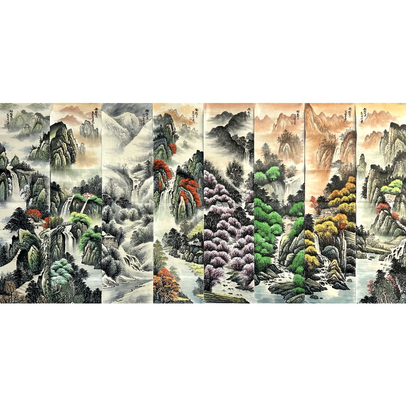 山水八条屏 张大千（款）8620