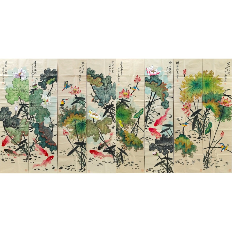 荷花八条屏 张大千（款）51429