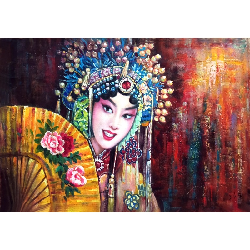 扇子京剧女油画  冷军（款）  51917