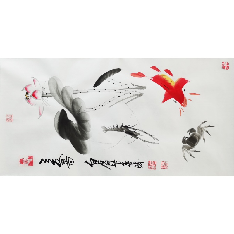 三友图荷花鱼虾 齐白石（款）7720