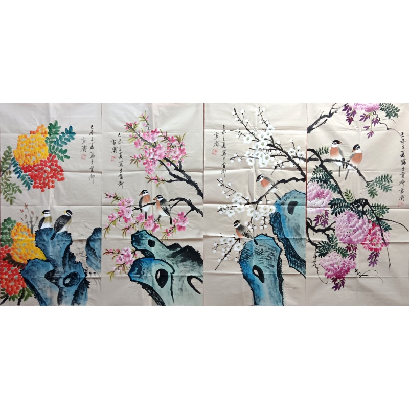 花鸟四条屏  6895  王雪涛（款）