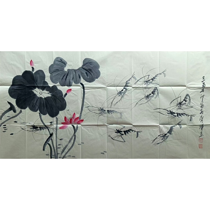 荷花、虾 齐璜（款）6758