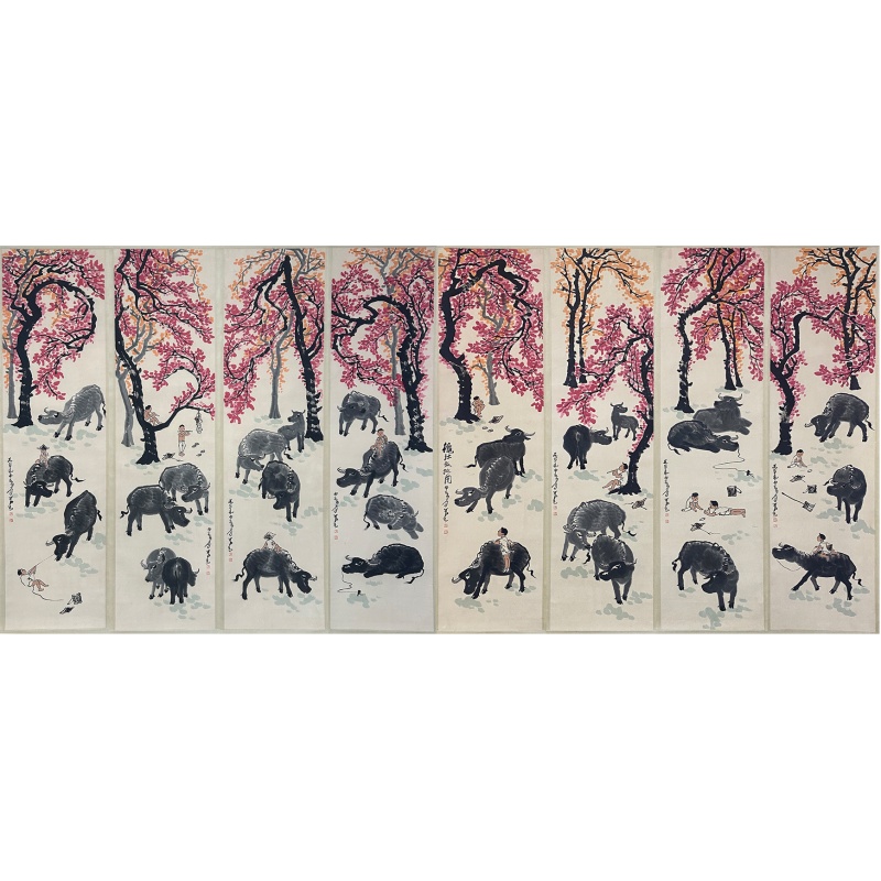 牧牛八条屏  50940  李可染（款）
