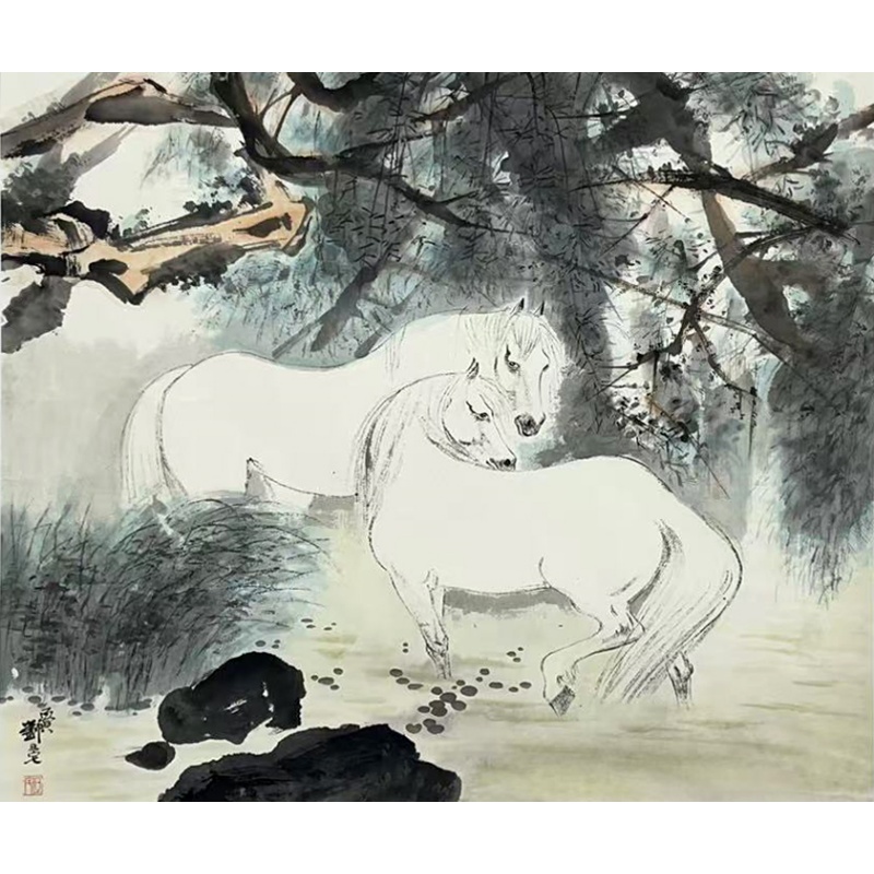 双骏图  刘旦宅（款）