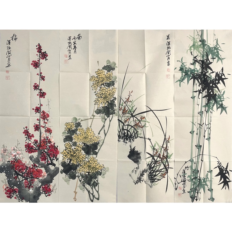 梅兰竹菊四条屏 关山月（款） 7997