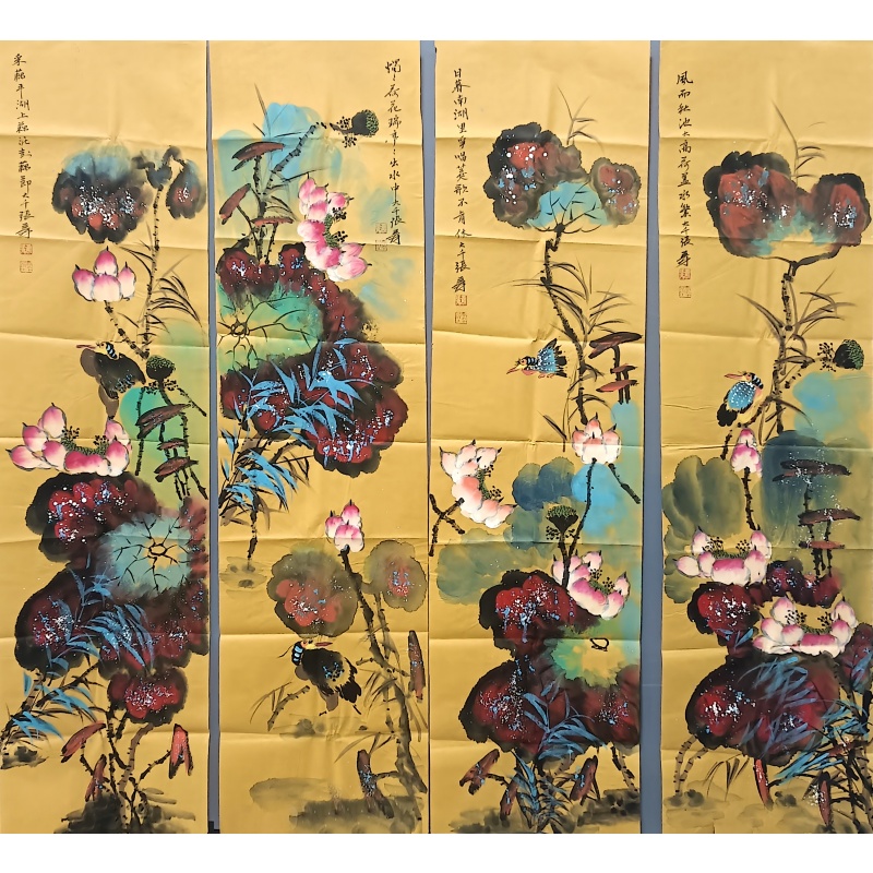 荷花四条屏 张大千（款）54079