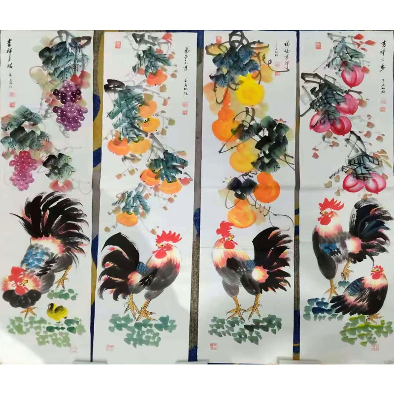 鸡四条屏 雷畅胜（款）830025