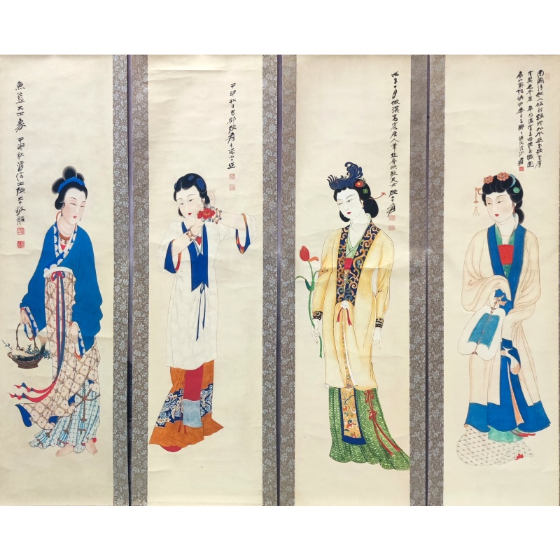 四大美女四条屏 张大千（款）830022