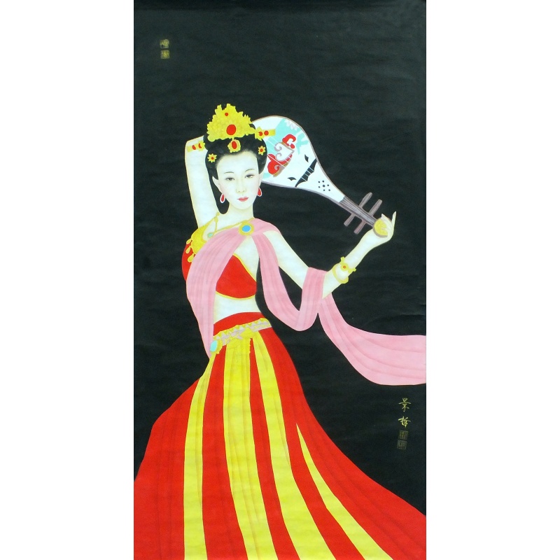中国红飞天仕女图 崔景哲 （款）1185