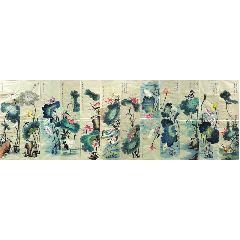 荷花十二条屏 张大千（款）8171