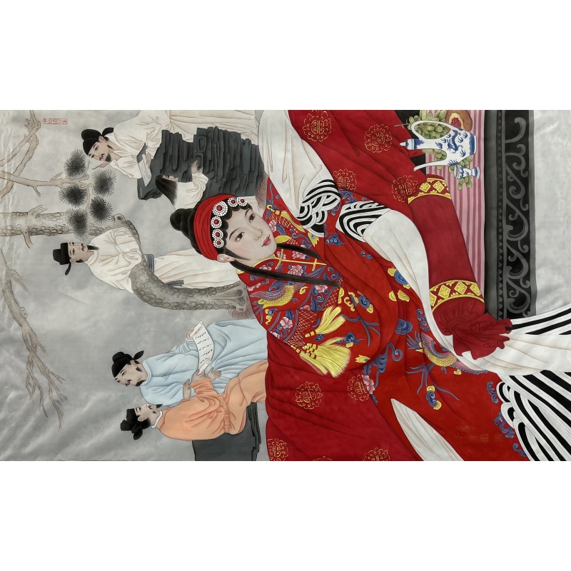 娟质中国红仕女图 崔景哲（款）830054