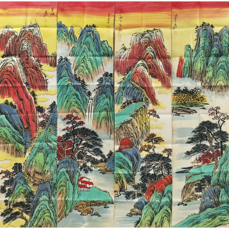 山水四条屏 张大千（款）​6853