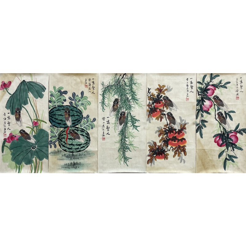 一鸣惊人五条屏  齐白石（款）  52279