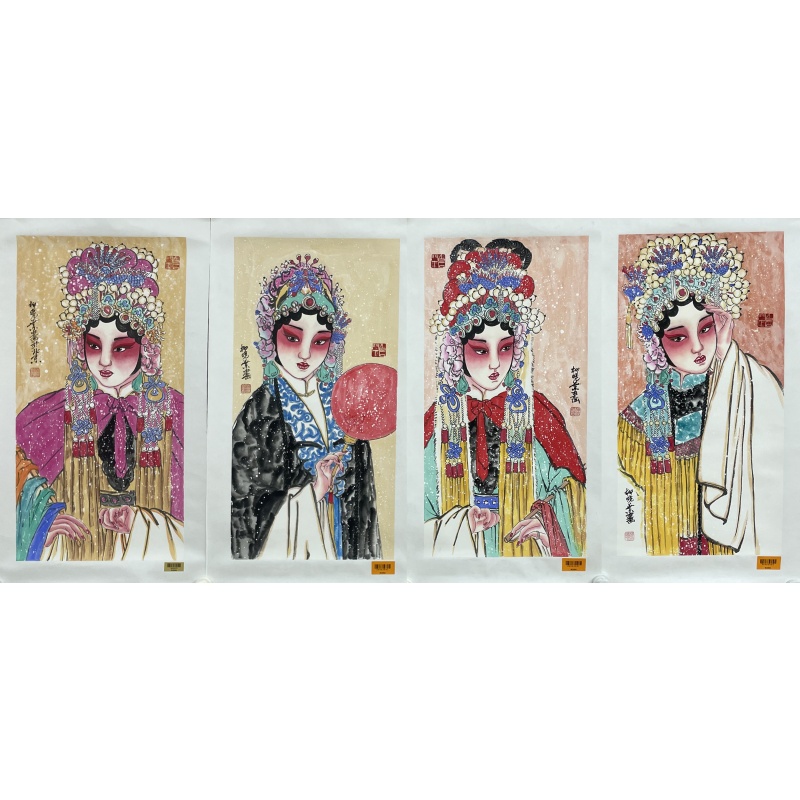 戏曲人物四条屏   柳晓叶（款）   52573